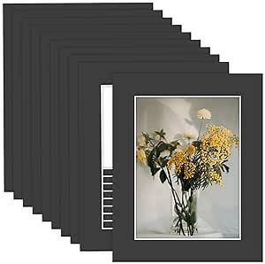 MBC Mat Board Center, 10 Pack 8x10 for 6x8 Black Picture Mats Frame Mattes, Bevel Cut, Acid Free, 4-ply Thickness