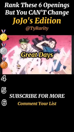 Rank These Openings But You CAN'T Change (JoJo's Edition) #shorts #anime #jjba