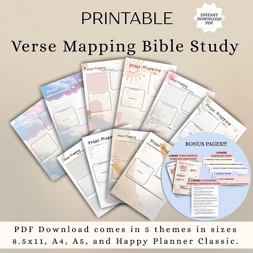 Verse Mapping Bible Study Printable | 5 Themes (PDF) - Etsy