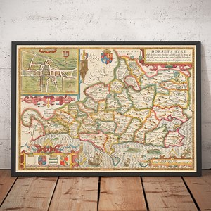 Old Map of Dorset in 1611 by John Speed - Poole, Weymouth, Dorchester, Bridport, Lulworth, Lyme Regis, Yeovil - Framed or Unframed - Etsy UK