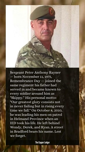 He was born on Remembrance Day. He died serving his country. His name was "Skippy."