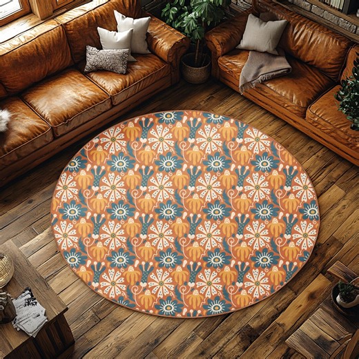 Tropical Round Rug, Abstract Floral Pattern (non-slip, Soft Cotton) - Etsy