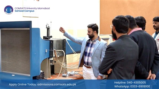 🎓 Admissions Open – Spring 2026 Department of Mechanical Engineering COMSATS University Islamabad, Sahiwal Campus The Department of Mechanical Engineering at COMSATS Sahiwal Campus offers programs aimed at developing expertise in design, manufacturing, thermodynamics, energy systems, and applied mechanics. The curriculum emphasizes engineering analysis, innovation, and research, preparing graduates for industrial leadership roles and higher education. Last Date to Apply: January 16, 2026 🌐 adm