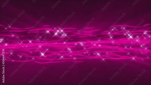 Hot pink abstract seamless background motion loop features a pattern of glowing wavy lines with sparkling sprites flowing over a dark background.