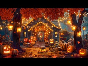Cozy Autumn Haunted House with Halloween Ambience🍁🎃 Bonfire, Falling Leaves, Night Sounds