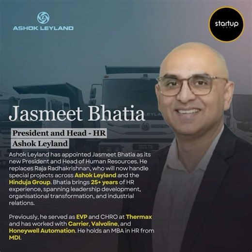 Ashok Leyland Appoints Jasmeet Bhatia as New President & HR Head🚛 ‪@StartupERA_IN‬ #ashokaleyland