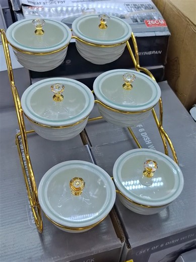 Ceramic Bowl Set with Glass Lids and Stand — 6pcs for 75,000 shs