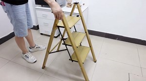 Foldable 3 Step Stool for Closet/Kitchen-Aluminium Gold Step Ladder Stools, Folding 330lbs Lightweight Ladders with Anti-Slip Wide Pedal, Portable Kids/Adults