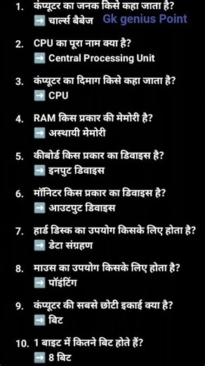 Computer Fundamentals✔ Input/Output Devices✔ Basic Computer Knowledge #Gk genius point #💯