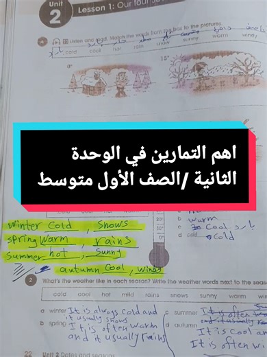 أهم التمارين في الوحدة الثانية للصف الأول متوسط