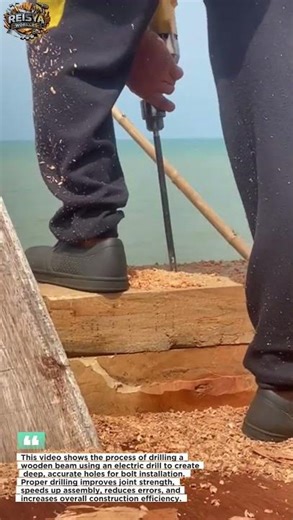 Manual Wood Beam Drilling with Electric Drill | Strong & Precise Bolt Holes