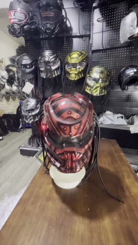 XINLIFE Predator Motorcycle Helmet Full Face Motorcycle Helmet with Hair Braid and LED Light for Outdoor Riding or Club Parties and Cosplay Prop DOT Certified,Red b,XL