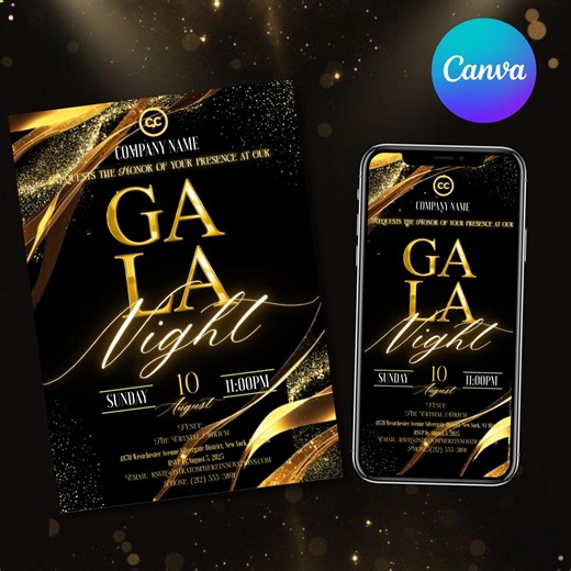 Editable Black and Gold Gala Invitation: Corporate Event, Charity Fundraiser (canva Editable) - Etsy