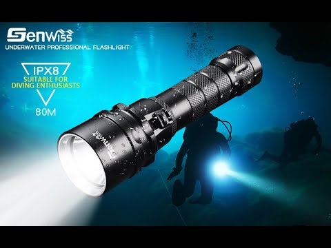 Genwiss Scuba Diving Flashlight Dive Torch 2000 Lumen Waterproof Underwater Submarine Lights Holder
