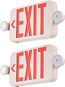 VEVOR LED Exit Sign with Emergency Lights, Two LED Adjustable Heads Emergency Exit Light with Battery Backup, Combo Red Letter Fire Exit Lighting, Commercial Exit Signs Tested to UL Standards