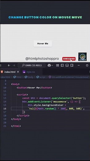 Change Button Color on Mousemove🚀 #coding #viralvideo #htmlcss #shorts #short #viralvideo