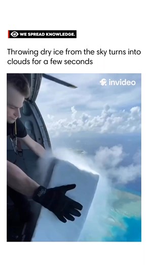 We Spread Knowledge on Instagram: "Dry ice is the solid form of carbon dioxide (CO₂), and unlike regular ice, it doesn’t melt into liquid. Instead, it sublimates—changing directly from solid to gas at around −78.5°C. When dry ice is released from very high altitudes, the thin air and surrounding warmth cause it to sublime rapidly, often turning completely into CO₂ gas before it can reach lower cloud layers. If dry ice is released at moderate altitudes where clouds exist, and if the pieces are la