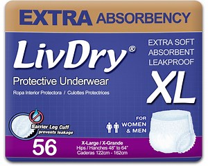 LivDry XL Adult Diapers for Women and Men, Leak Guard Incontinence Underwear, Extra Absorbing (X-Large, 56-Pack) HSA/FSA Eligible - Walmart.com