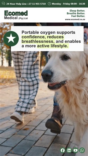 Portable Oxygen How portable oxygen supports daily independence. Portable oxygen allows individuals to maintain therapy while moving throughout the day. This supports confidence, reduces breathlessness, and enables a more active lifestyle. Get the products you need online with simple, stress-free ordering and delivery. 📧 homecare@ecomed.co.za | 📞 011 955 5710 https://ecomed.co.za/product-category/homecare-equipment/ #PortableOxygen #OxygenSupport #RespiratoryHealth #EcomedSA | Ecomed Medical