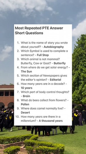 PTE Most Repeated Answer Short Questions! Improve Your PTE Speaking Skills