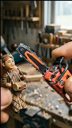 Carving with a Chainsaw? 😱🪵 Micro Tool vs. Tiny Statue!