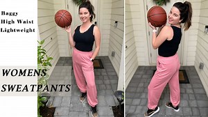 Watch Pink Sweatpants for Women Baggy Joggers ﹙5.4ft, 140lbs, M﹚ on Amazon Live