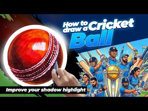 Step-by-Step Realistic Cricket Ball Drawing + Indian Cricket History 🇮🇳