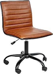 Flash Furniture Alan Low-Back Ribbed Upholstered Vinyl Swivel Desk Chair with Padded Seat, Modern Adjustable Height Padded Office Chair, Brown