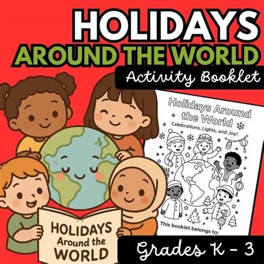 Christmas Around the World Kindergarden Worksheets | Hanukkah Holidays Bundle