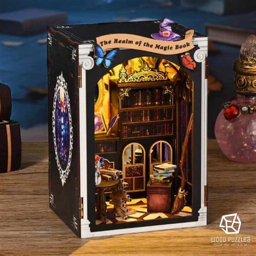 The Realm of the Magic Book Nook Insert Kit: 3D Wooden Puzzle Miniature Dollhouse With Lights - Etsy