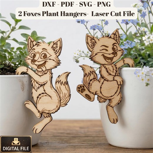 Fox Plant Hanger Laser Cut File | Cute Fox Planter Holder Svg Dxf Pdf Png | Wooden Flower Pot Hanger | Glowforge Cricut CNC | 2 Fox Designs - Etsy