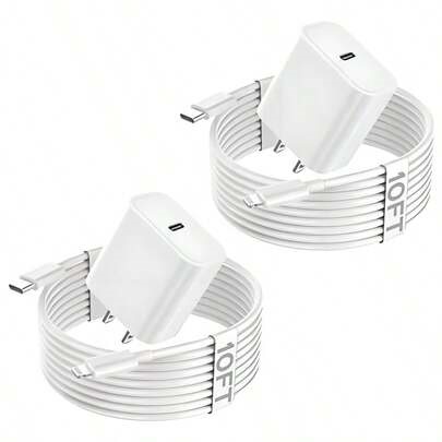 Fast Charger , 10FT Charger, Long 10Feet Fast Apple Charger USB C To Lightning Cable Cord 2 Packs Type C Wall Charger Box Block Plug Compatible With 14/14 Pro Max/14 Plus/13/13 Mini/12/11/X/XR/SE Suitable For Travel, Office, Dorm, And Home Adapter Fast Chargin | SHEIN