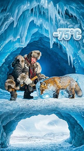 Mother Fox Seeks Human Help to Save Her Cub Trapped in an Icy Cave Blizzard