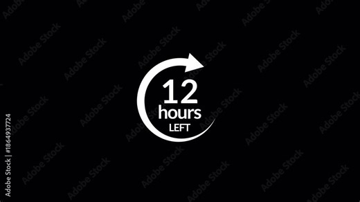 12 hours countdown circle arrow animations speed time limit dead lines concept motion graphic in transparent background in 4K animation