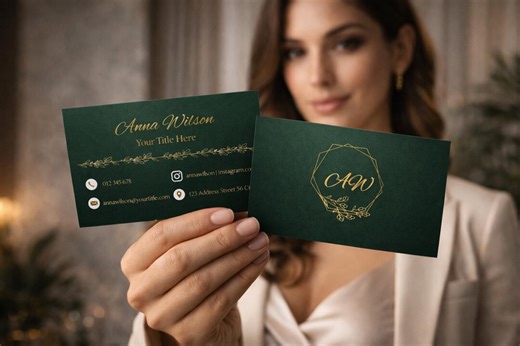 Green Gold Business Card Template | Canva Editable Card With QR Code | Digital Download - Etsy