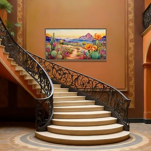 Colorful Arizona Desert Painting Canvas Print - Southwestern Wall Art, Vibrant Desert Landscape Large Panoramic Wall Decor Ready to Hang - Etsy