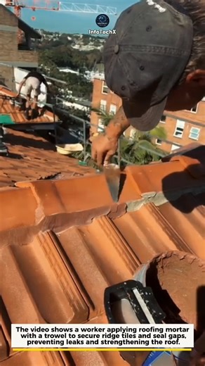 Roof Ridge Tile Repair Process #roofing #DIYrepair #construction (99)