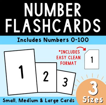0-100 Math Game Number Flash Cards Small Medium & Large