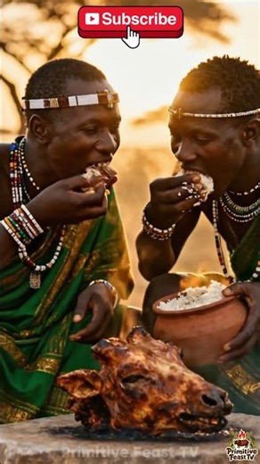 Cinematic Tribal Cooking at Sunset | Meat, Rice & Fire Ritual #Shorts #PrimitiveFeastTV