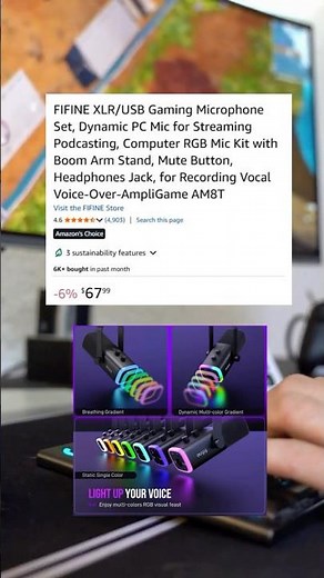 FIFINE XLR/USB Gaming Microphone Set, Dynamic PC Mic for Streaming Podcasting