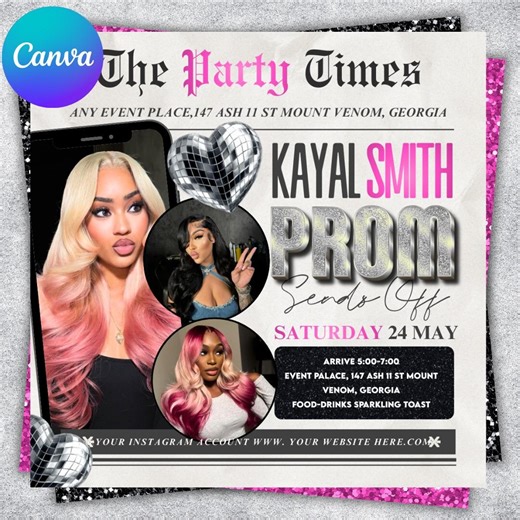 Prom Send off Flyer, DIY Prom Flyer, Prom Canva Template, Prom Send Off, Prom Send off Event, Editable, DIY Canva, Instant Download - Etsy