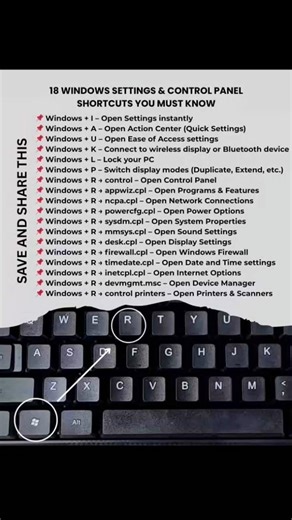 18 Windows settings and control panel shortcuts you mustknow.#shorts#windows#exceltips