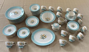 89-piece Mid-century Modern China Set: Viking Wheat Turquoise & Gold - Etsy