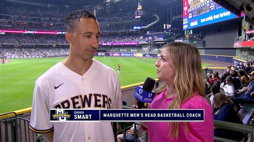 "We've got some young, precocious guys that have a lot to prove," - Shaka Smart Coach Smart caught up with Sophia Minnaert at #MUBB Night with Milwaukee Brewers. #WeAreMarquette | Marquette Men's Basketball