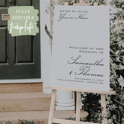 Timeless Wedding Reception Welcome Printable: Editable Neutral Sign, Vertical Ceremony Template, B1 - Etsy