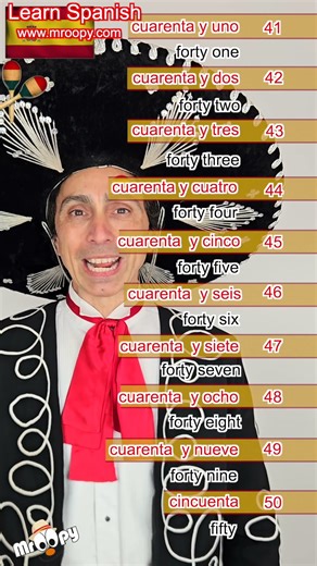 Learn to count numbers in Spanish from 41 to 50 ( Cuarenta y uno a Cincuenta ) with Mr Oopy.