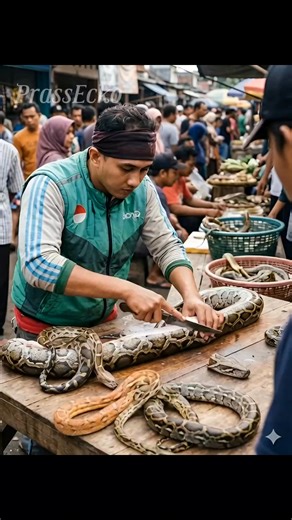 PrAss Ecko on Instagram: "This is not a movie scene. A real traditional market where massive snakes are sold, handled, and prepared every day. From giant pythons to snakes of every color — this place is intense, raw, and unbelievable. Would you dare to step inside? #SnakeMarket #ExtremeMarket #WildFood #RareFootage #Unbelievable #Documentary #RealLife #NatureIsCrazy #ViralReels #USA #ExploreWorld #ShockContent"