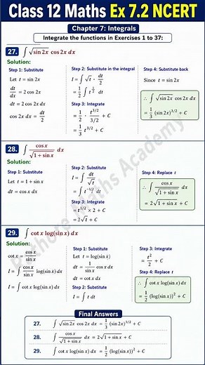 Class 12 Maths Ex 7.2 NCERT | Q27 to Q29 Step-by-Step Solutions | Chapter 7 Integrals #shorts