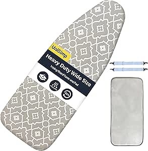 UniSimp Ironing Board Cover and Pad 18"x49" Extra Thick Natural Cotton, Scorch and Stain Resistant Iron Board Cover, Wide Ironing Board Cover with Fasteners Heavy Duty Heatproof Elastic Edge Geometric