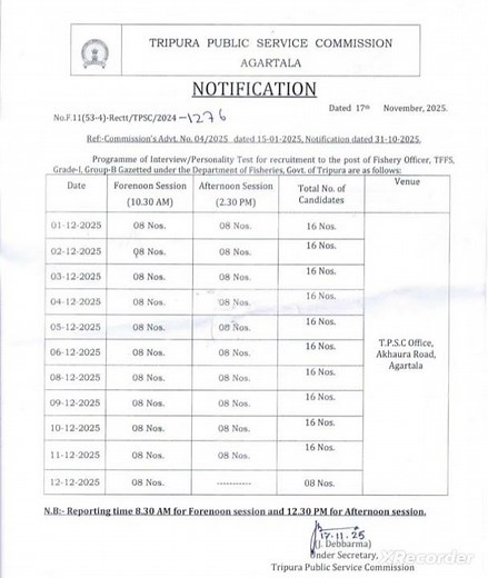 TPSC Fisheries officers Interview date 2025